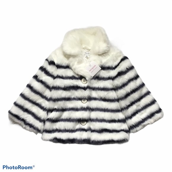 NWT Janie and Jack Juno Valentine Navy Cream Fur Coat 5-6 Years